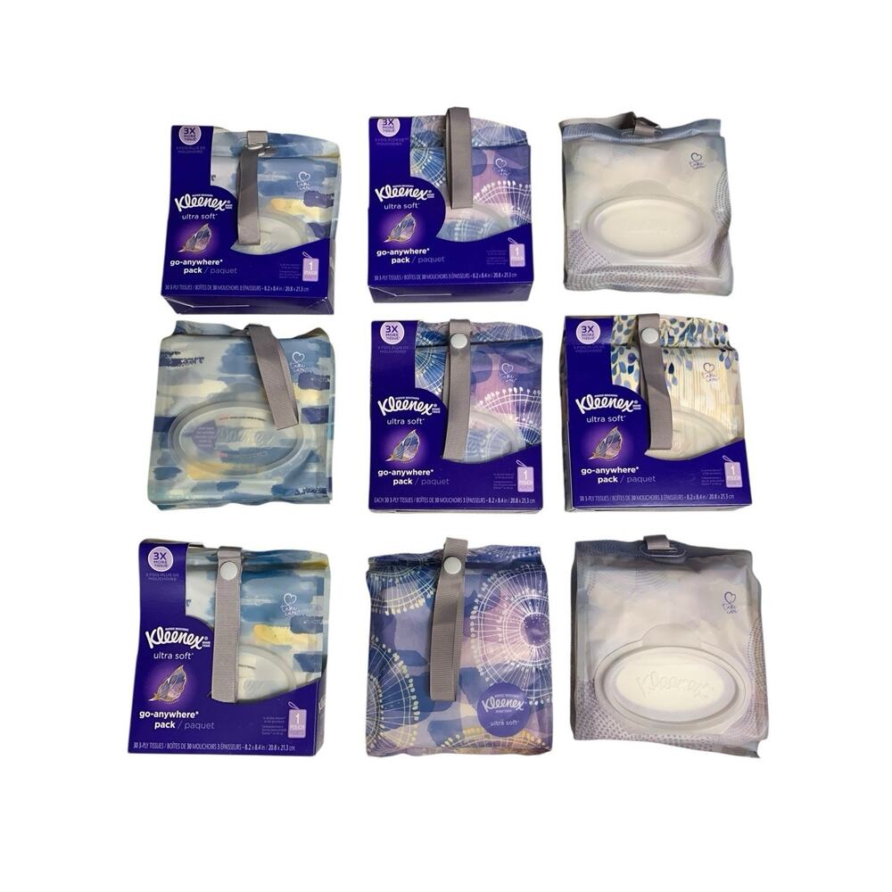 Kleenex Ultra Soft Go Anywhere Pack Facial Tissues‎ 30 Count Lot of 9 Pouch